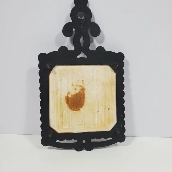 MCM Cast Metal Ceramic Tile Wall Plaque Trivet Vintage Apology Birds Flowers - Picture 4 of 14